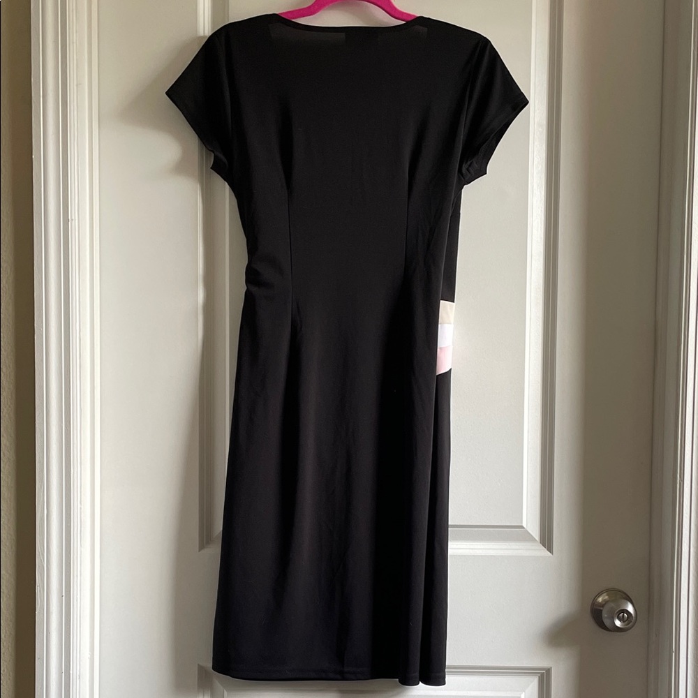 Vintage A-List Junior large (14) Black wrap Dress with Pink/White accent - Picture 7 of 10